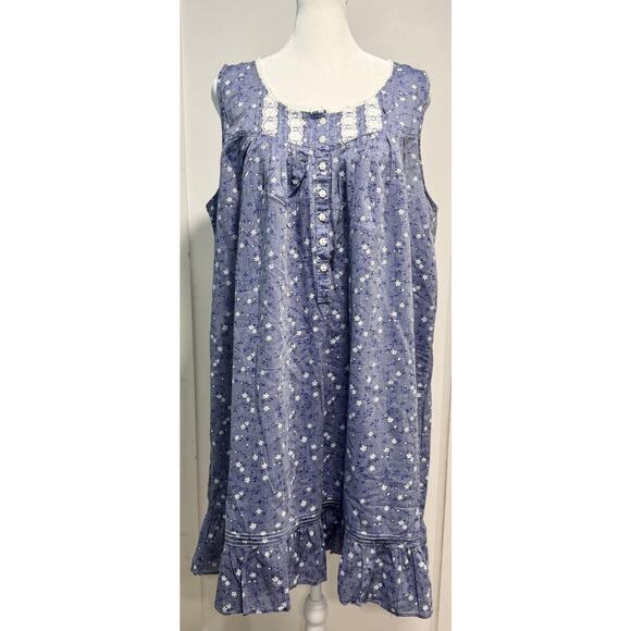 Eileen West Other - EILEEN WEST 100% Cotton Sleeveless Floral Print Sleep Dress Lace Size M